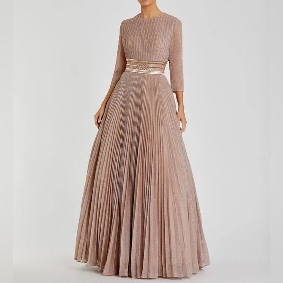 Mac Duggal Pink Shimmering Pleated 3/4 Sleeve Ball Gown 30700 Women’s Sz 10 - Picture 1 of 9